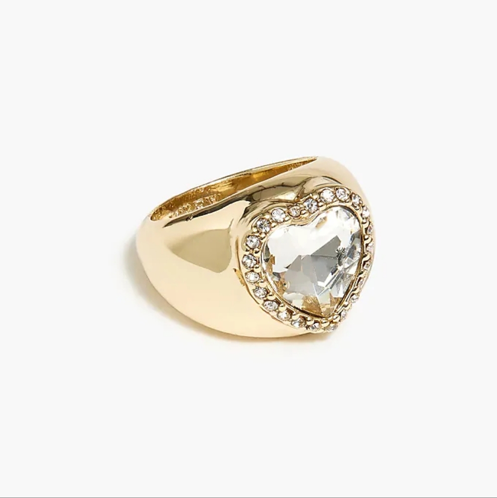J.Crew crystal heart statement ring, 7, gold